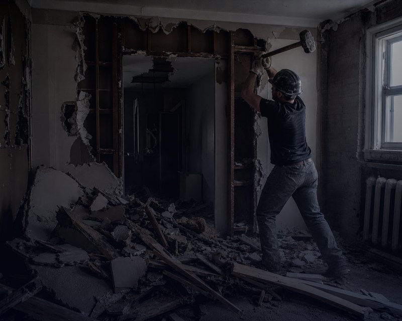 Interior demolition work at a renovation site