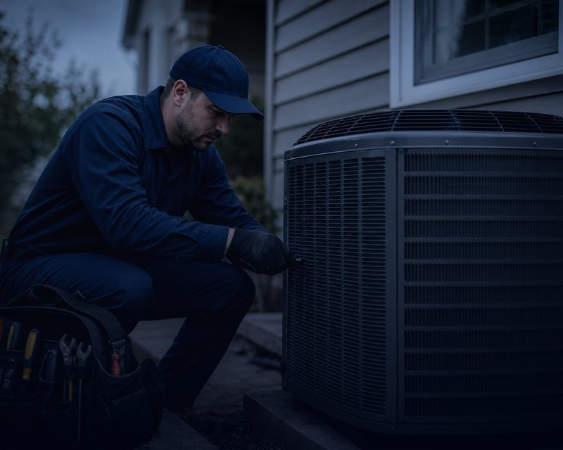 HVAC technician servicing an outdoor AC unit