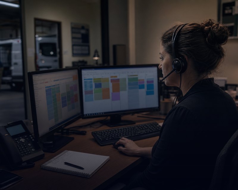 Home service dispatcher coordinating customer calls